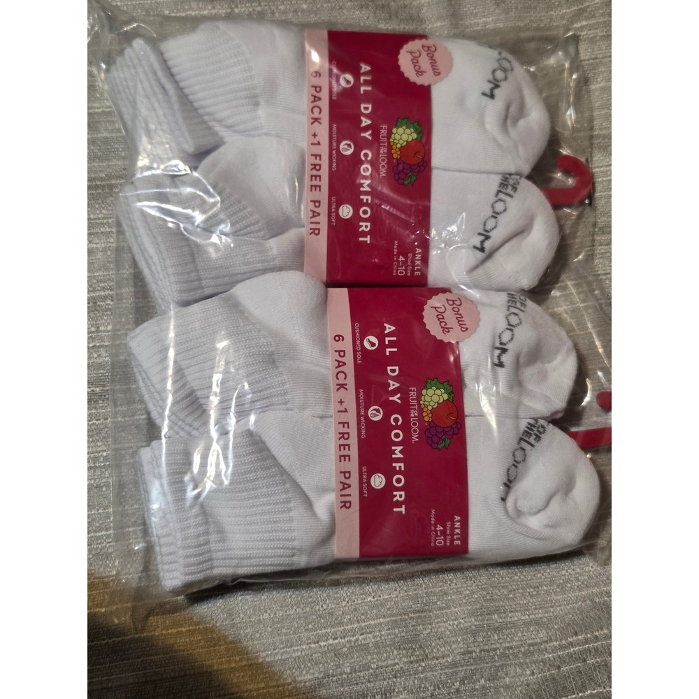 Fruit of the Loom All Day Comfort White Ankle Socks 14 Pairs Shoe Size 4-10 NEW